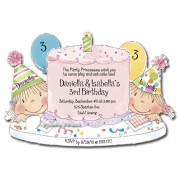 Twins Birthday Invitations, Happy Birthday Cake, Girls, Picture Perfect